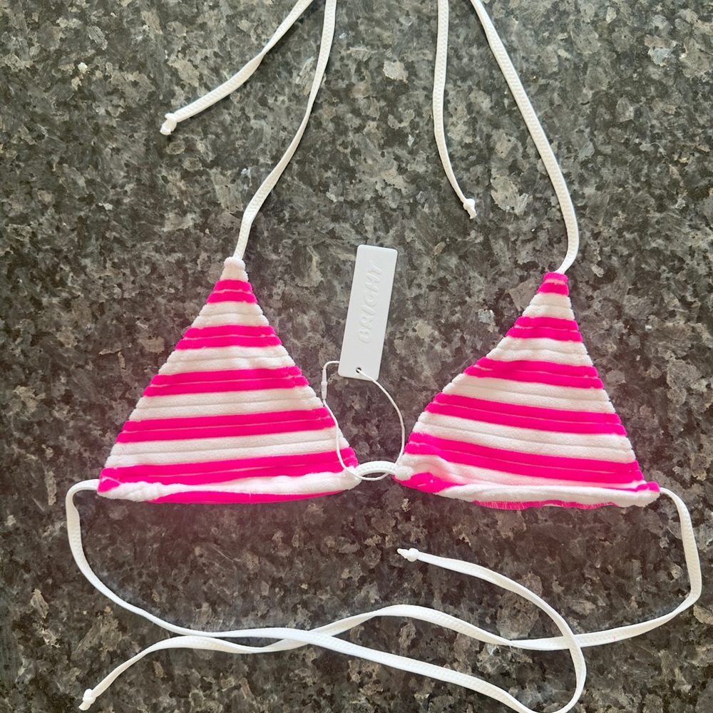 Striped Pink and White Bikini Top
